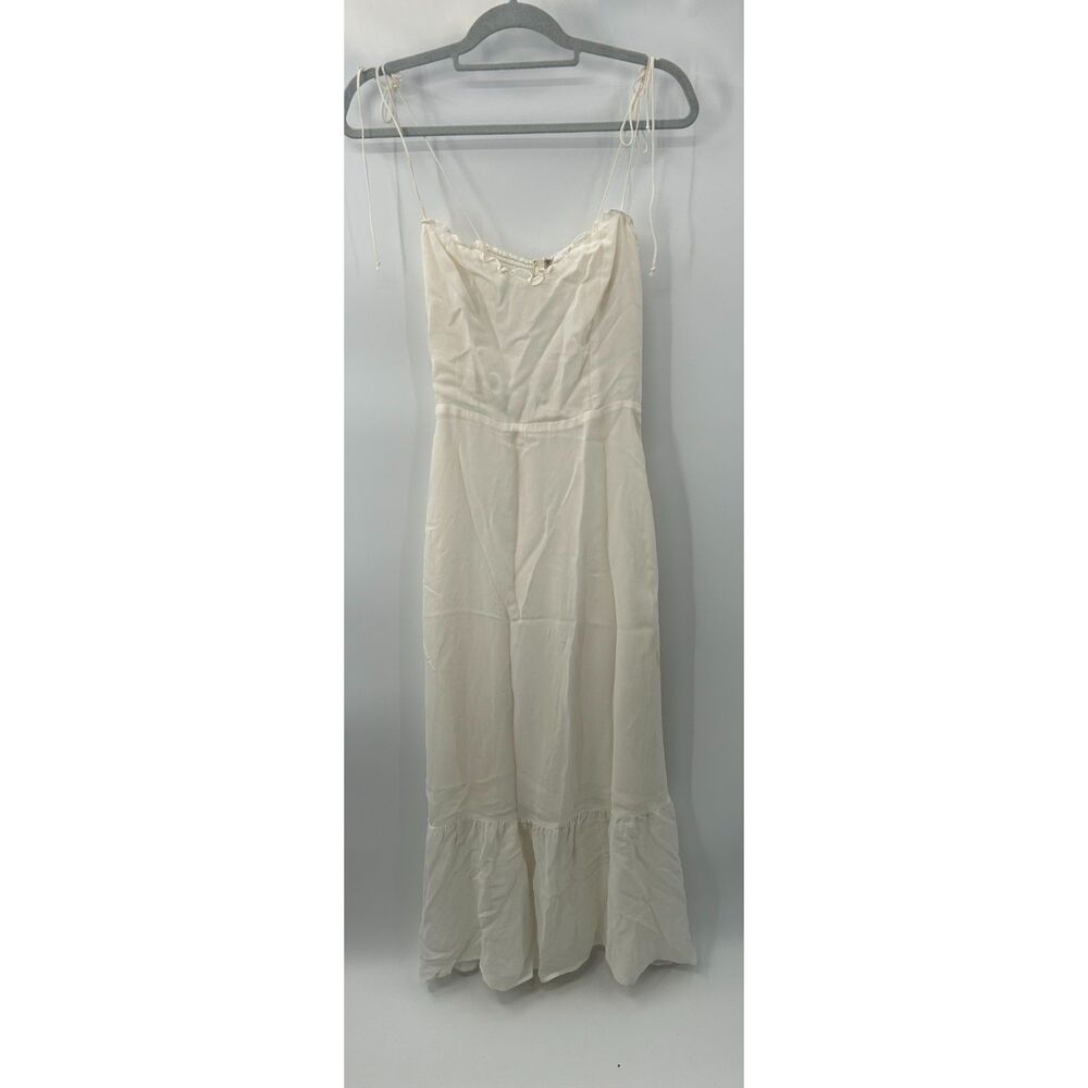 Reformation Enya Midi Dress Womens 6 Ivory Ruffle Sweetheart Tie Strap Bridal